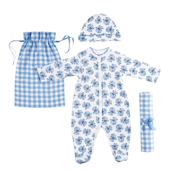 Rachel Riley Blue Gingham & Teddy Bear Baby Gift Set - Available in Infant Sizes - Baby Boy Clothing - The Well Appointed House