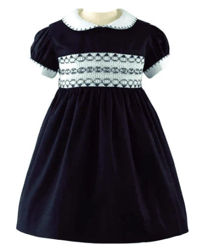 Rachel Riley Navy Classic Smocked Dress & Bloomers - Available in Sizes 6M-2Y - Baby Girl Clothing - The Well Appointed House