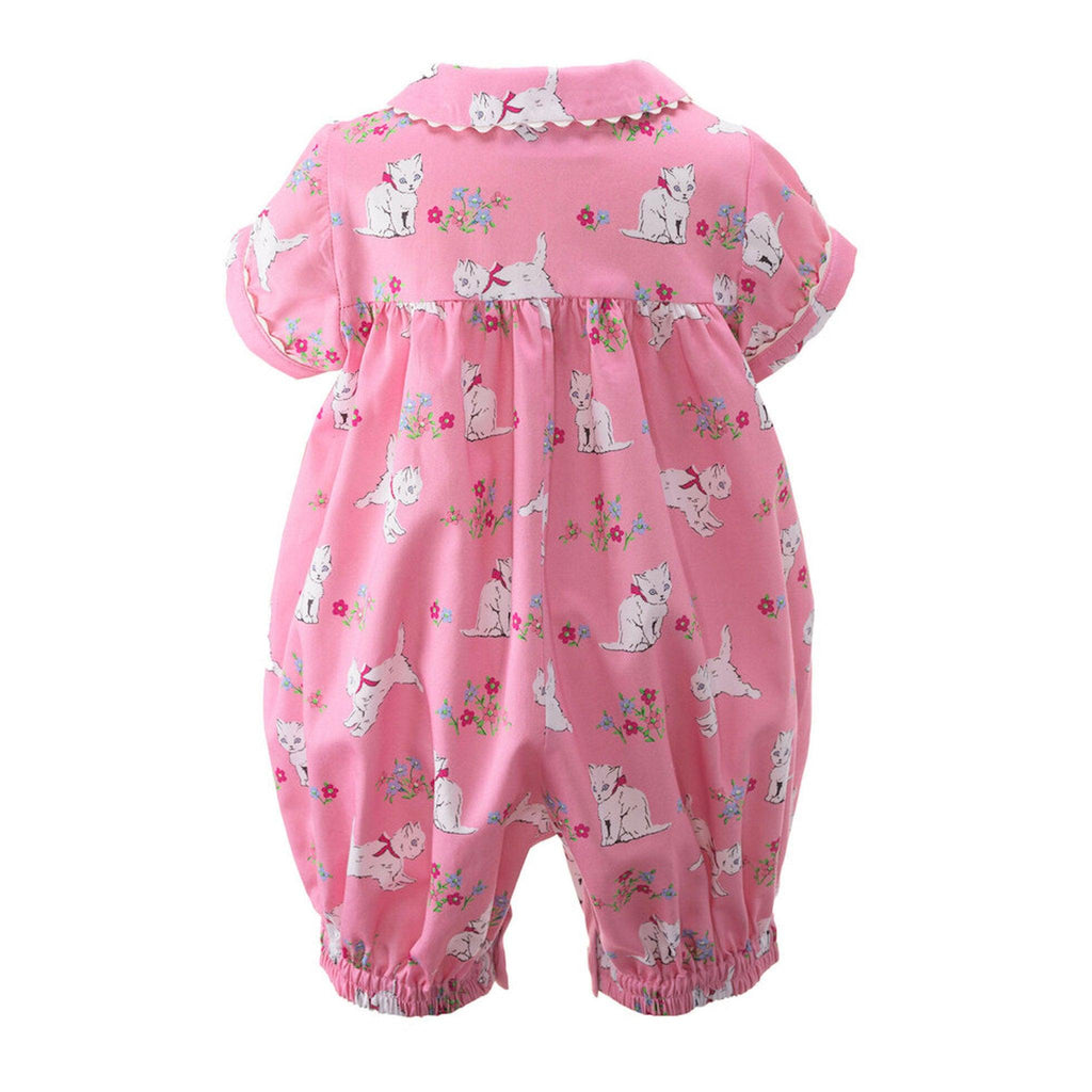 Rachel Riley Pink Kitten Floral Bubble Babysuit - Baby Girl Clothing - The Well Appointed House