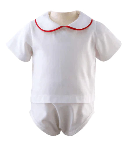 Rachel Riley Red & White Peter Pan Collar Shirt Body Suit - Available in Infant Sizes - Baby Boy Clothing - The Well Appointed House