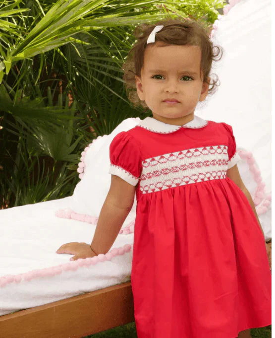 Rachel Riley Red Classic Smocked Dress & Bloomers - Available in Sizes 6M-2Y - Baby Girl Clothing - The Well Appointed House
