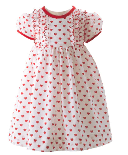 Rachel Riley Ruffled Red & White Heart Frill Dress With Bloomers - Available in Infant Sizes - Baby Girl Clothing - The Well Appointed House