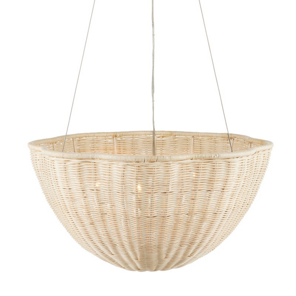 Rattan And Wrought Iron Pendant In Bleached Natural Finish - The Well Appointed House 