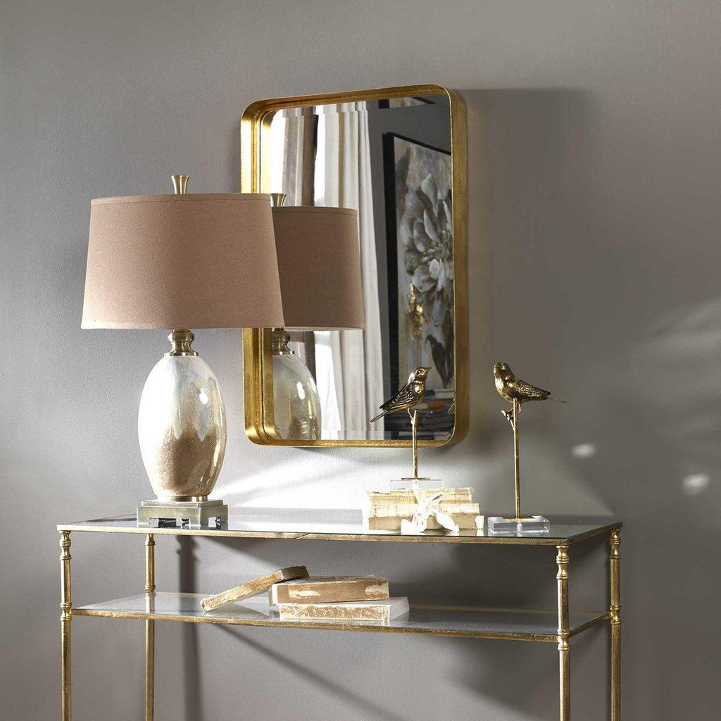 Rectangular Vanity Mirror with Curved Edges and Gold Leafed Frame - Wall Mirrors - The Well Appointed House