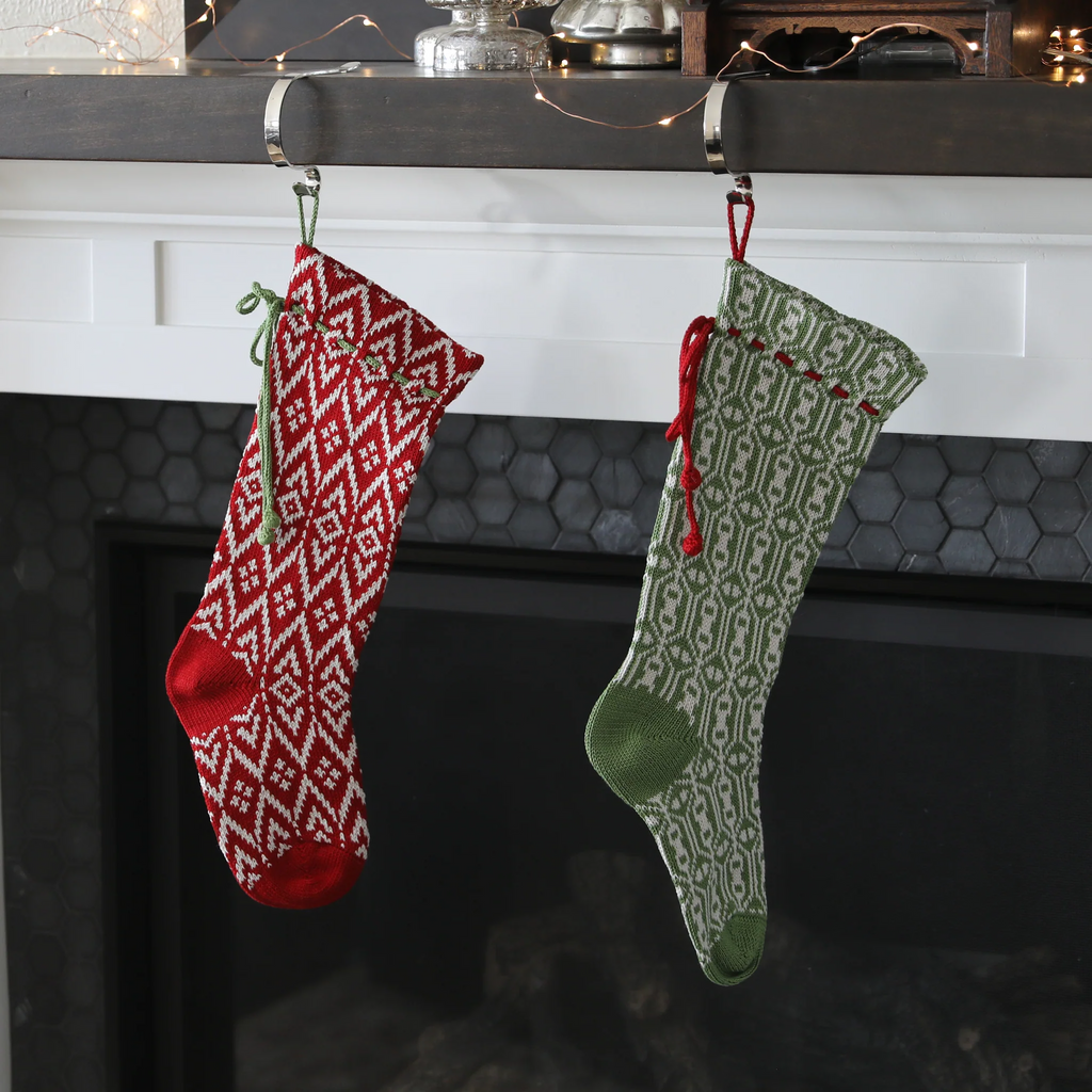 Green Patterned Christmas Stocking - The Well Appointed House