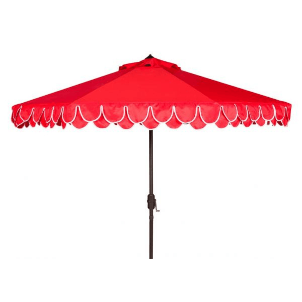 Red Two Tier Scalloped Outdoor Umbrella With White Trim - Outdoor Umbrellas - The Well Appointed House