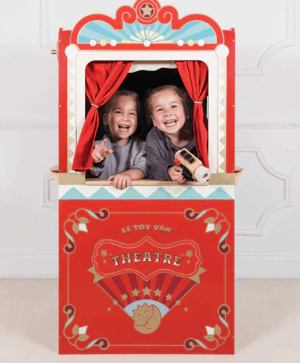 Red Wooden Showtime Puppet Theater For Kids - Little Loves Pretend Play - The Well Appointed House