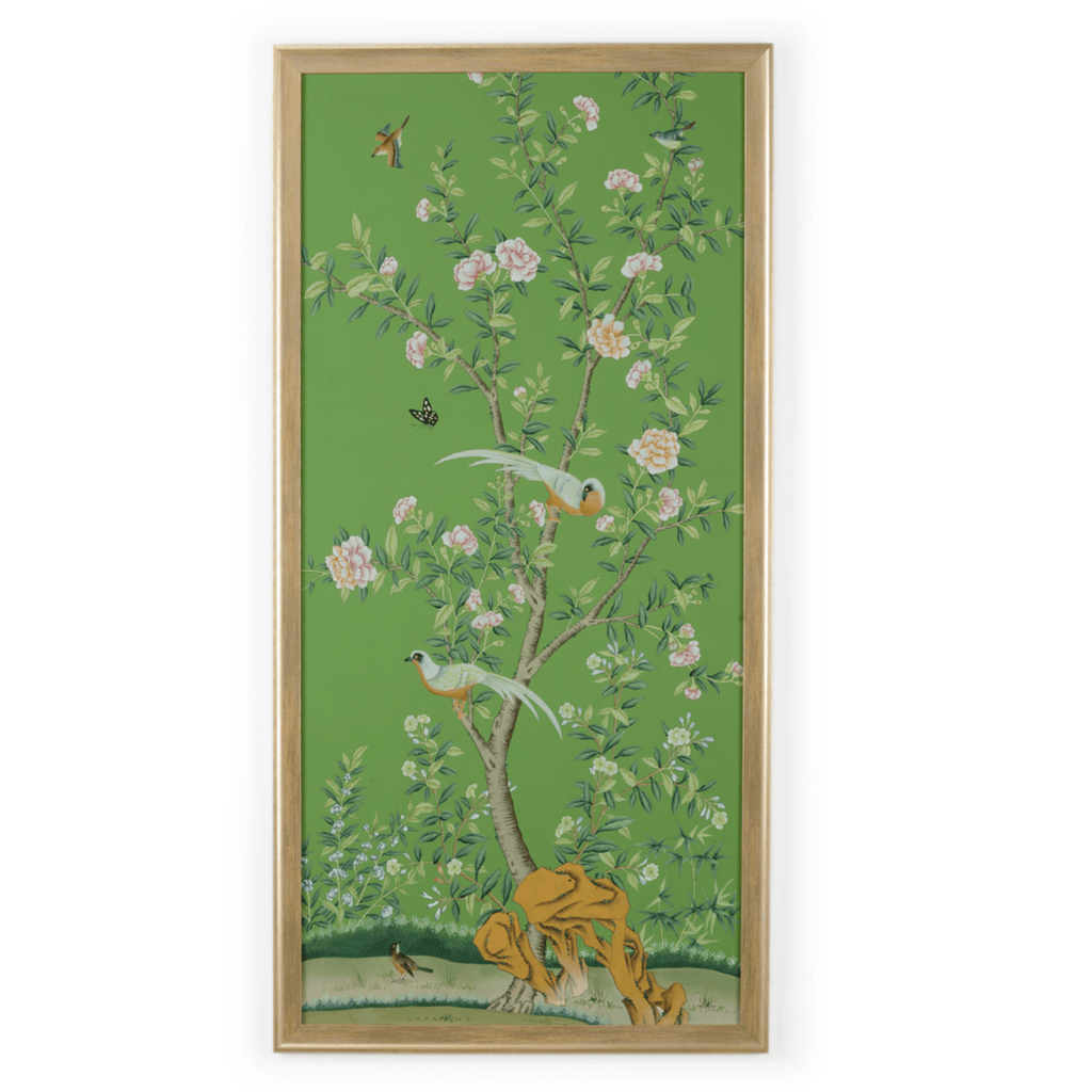 Regent Park In Green 1 Chinoiserie Silk Panel Framed Wall Art - Paintings - The Well Appointed House