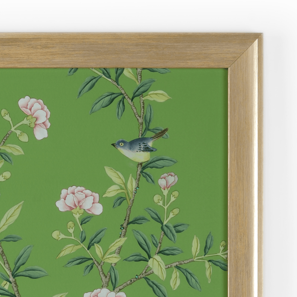 Regent Park In Green 1 Chinoiserie Silk Panel Framed Wall Art - Paintings - The Well Appointed House