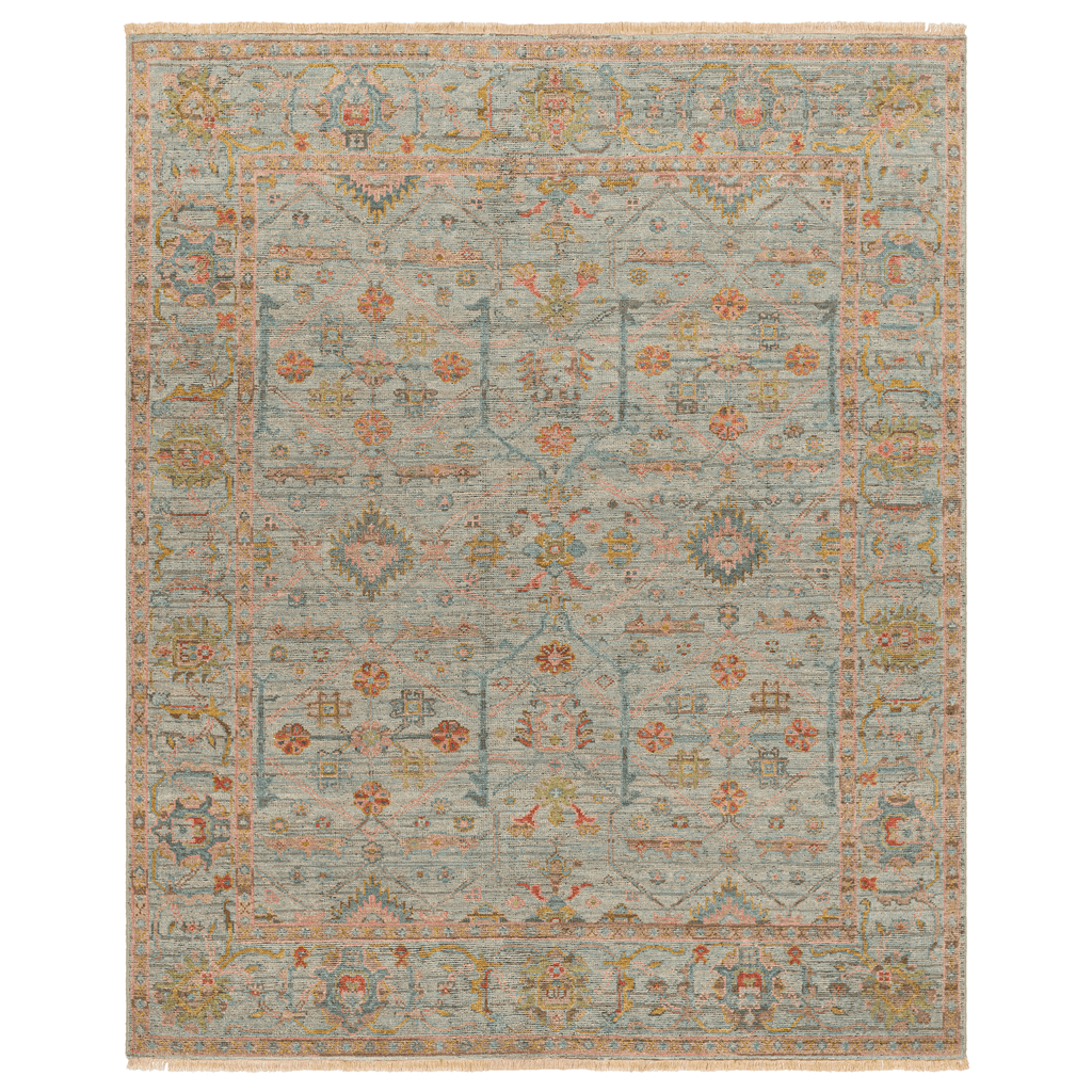 Reign Pale Blue & Dusty Rose Wool/Cotton Area Rug - Available in a Variety of Sizes - Rugs - The Well Appointed House