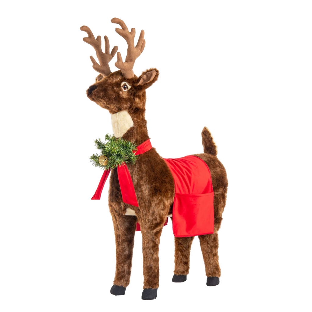 Reindeer Footrest With Bright Red Trim Christmas Decor - The Well Appointed House