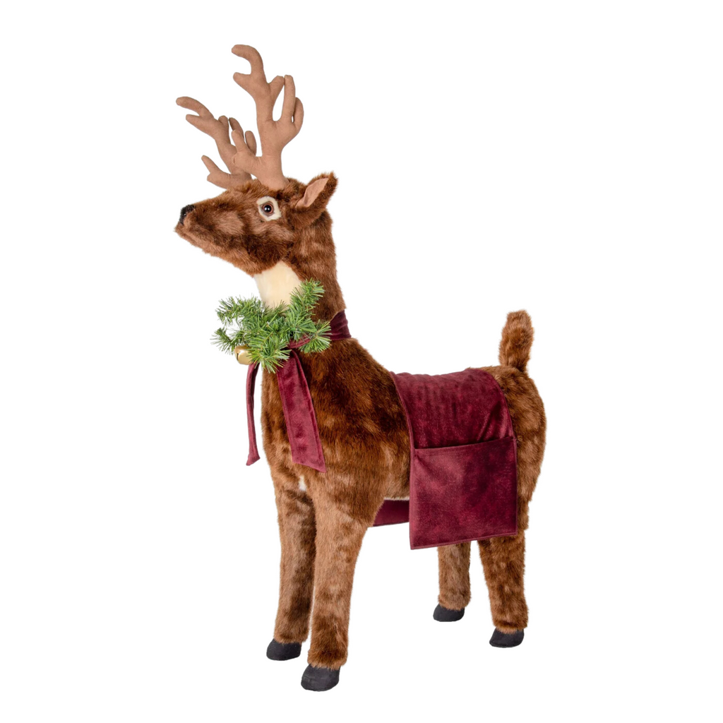 Reindeer Footrest With Burgundy Trim Christmas Decor - The Well Appointed House