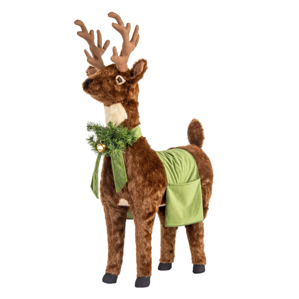 Reindeer Footrest With Soft Green Trim Christmas Decor - The Well Appointed House