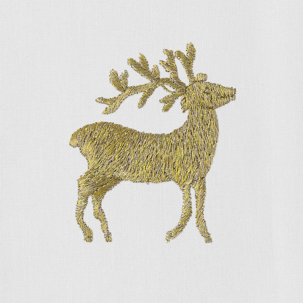 Set of 4 White Cotton Gold Reindeer Dinner Napkins - The Well Appointed House