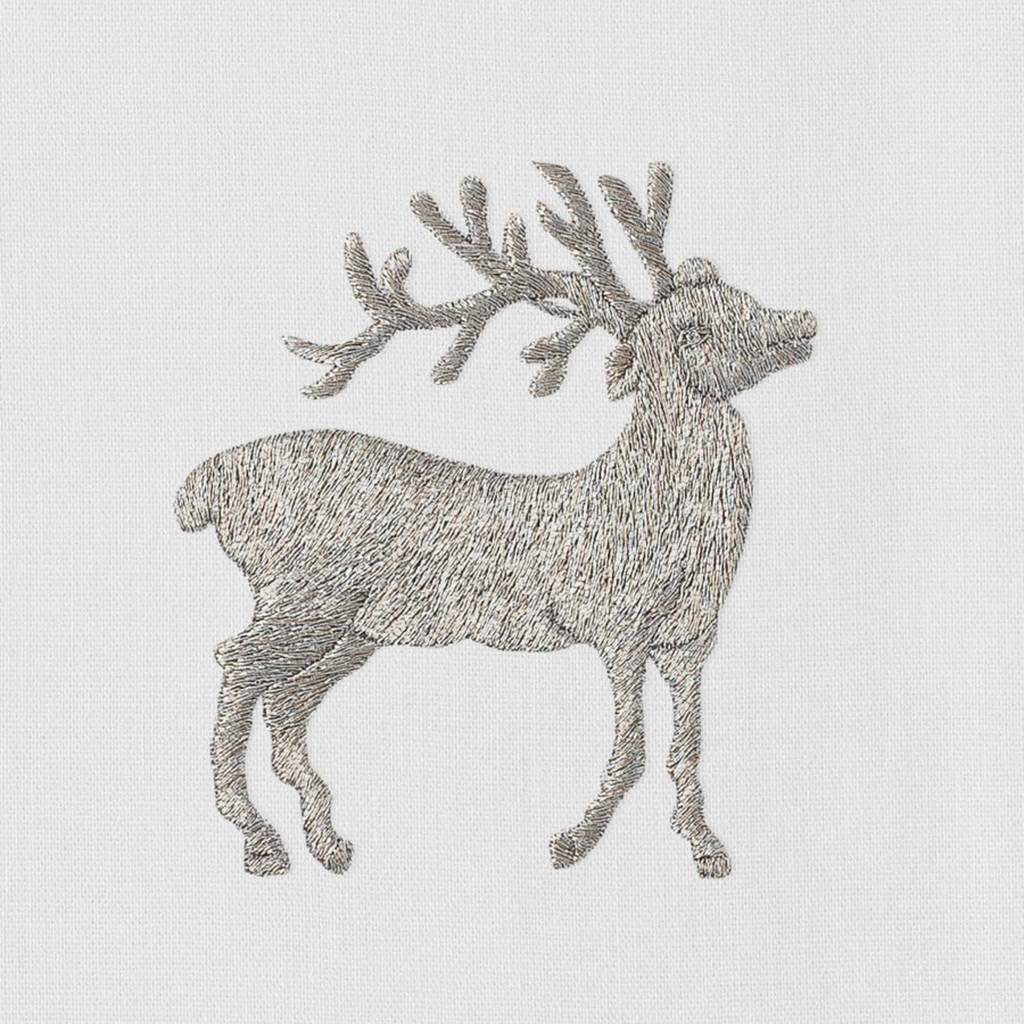 Set of 4 White Cotton Silver Reindeer Dinner Napkins - The Well Appointed House