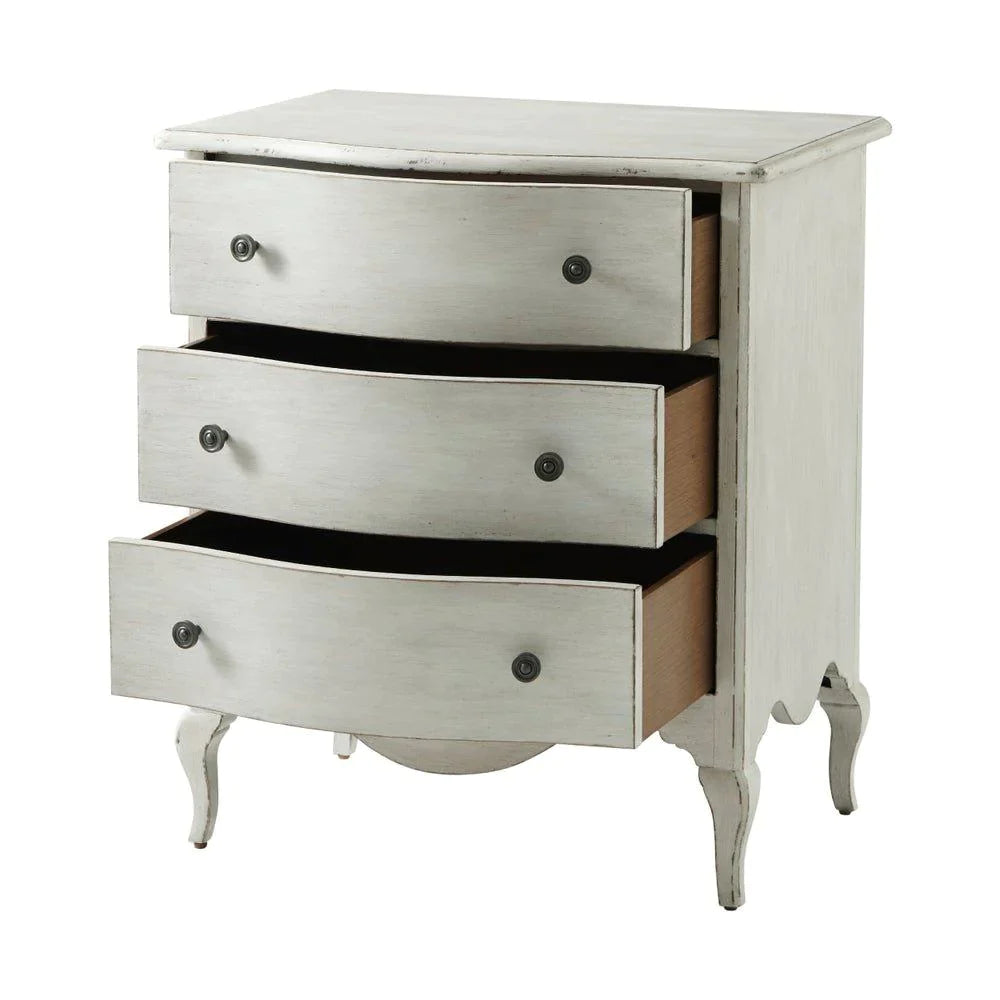 Rene Three Drawer Nightstand in Nora Distressed Finish - Nightstands & Chests - The Well Appointed House
