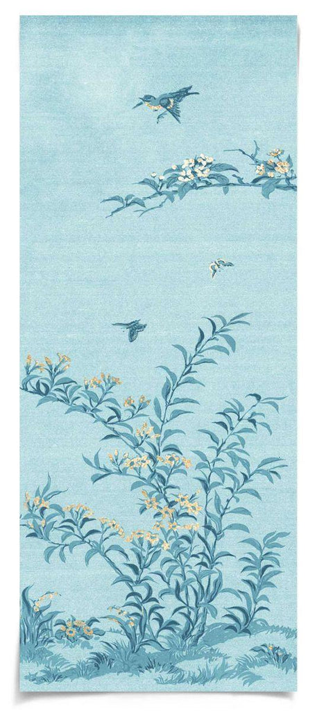 Rococo Chinoiserie Birds and Flowers Gold & Blue Panel 3 Wall Art - Paintings - The Well Appointed House