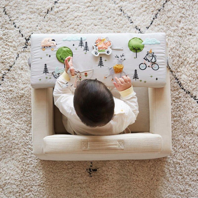 Rolling Along Beige Armchair with Tray of Interactive Toys For Children - Little Loves Playroom Accessories - The Well Appointed House