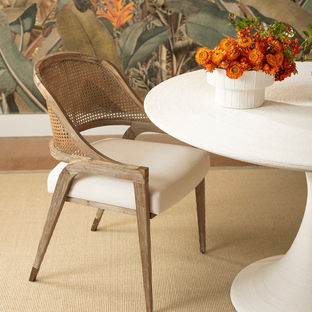 Rope Center Round Dining Table in Whitewashed Cotton White - Dining Tables - The Well Appointed House