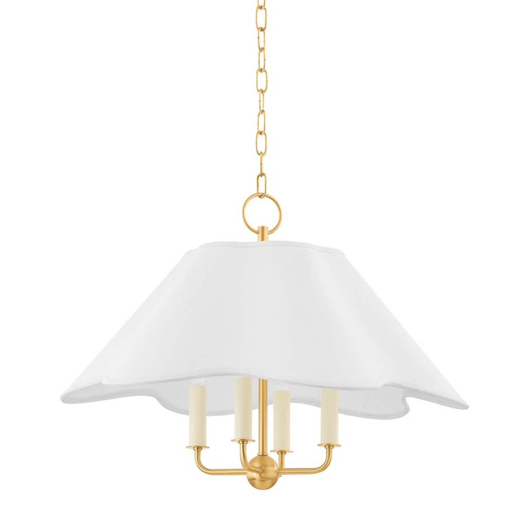 Rosanna Aged Brass & White Fabric Shaded Chandelier - Chandeliers & Pendants - The Well Appointed House