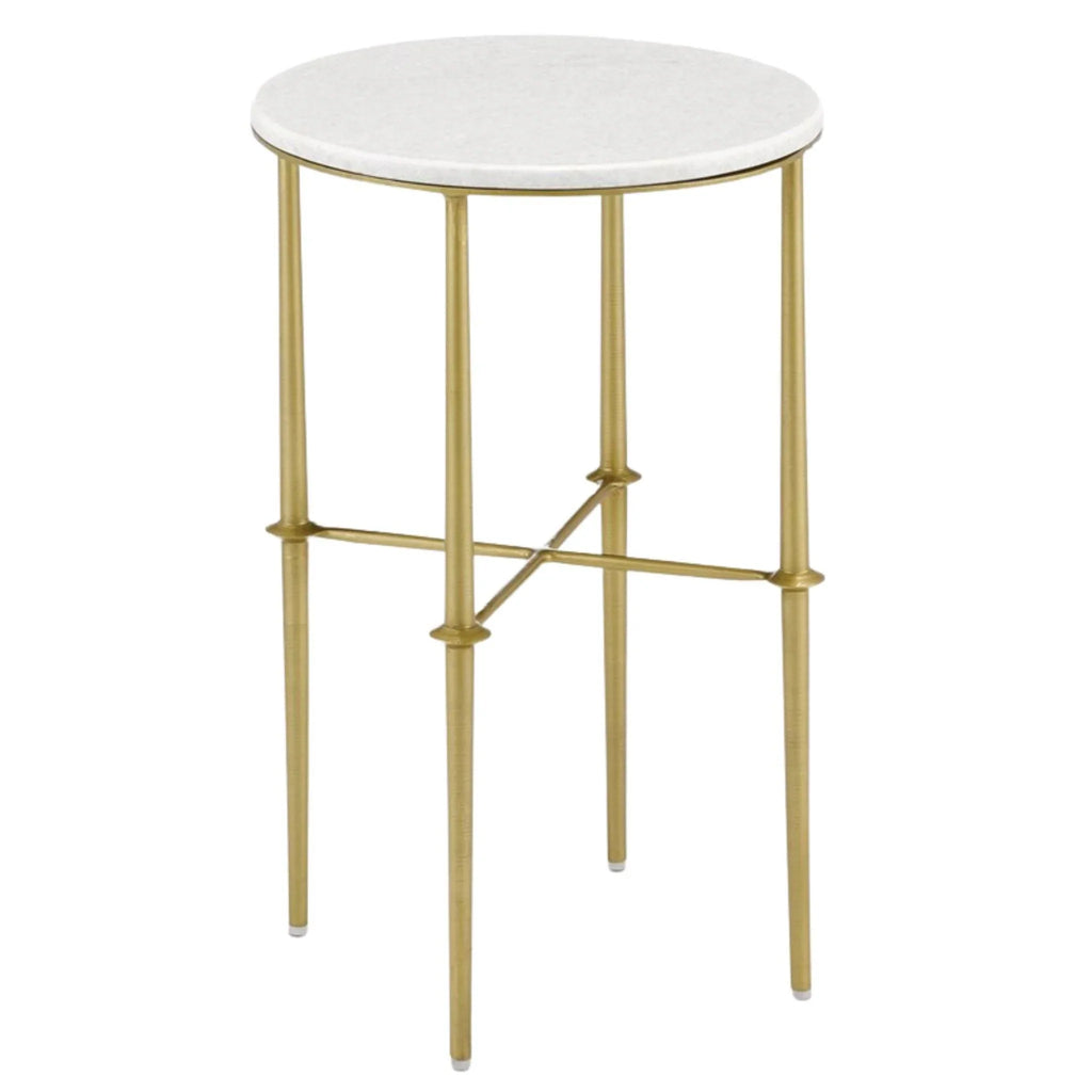 Round Brass & White Marble Side Table - Side & Accent Tables - The Well Appointed House