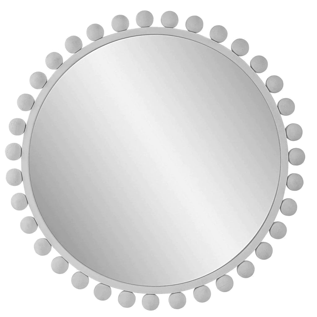 Round Matte White Beaded Frame Wall Mirror - Wall Mirrors - The Well Appointed House