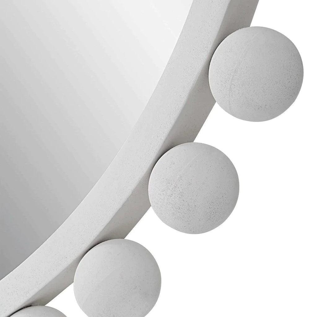 Round Matte White Beaded Frame Wall Mirror - Wall Mirrors - The Well Appointed House
