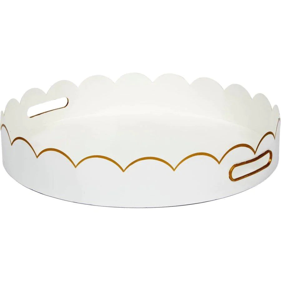 Round Metal Scalloped Edge Tray with Gold Detailing - Decorative Trays - The Well Appointed House
