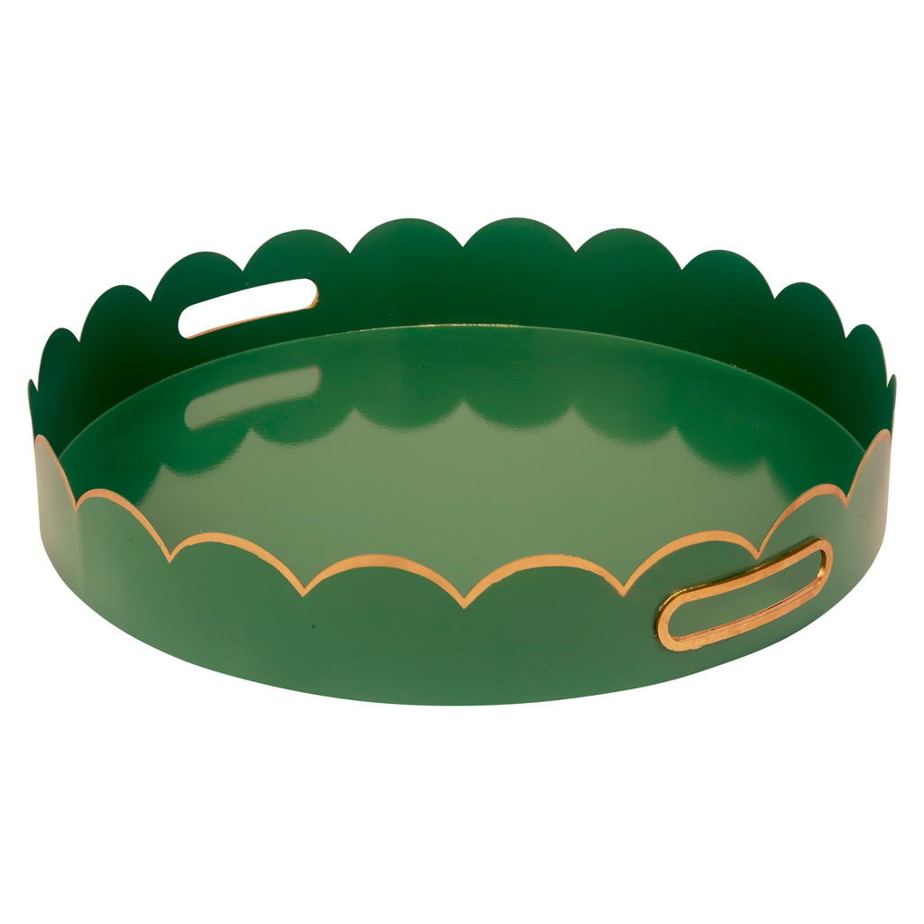 Round Metal Scalloped Edge Tray with Gold Detailing - Decorative Trays - The Well Appointed House