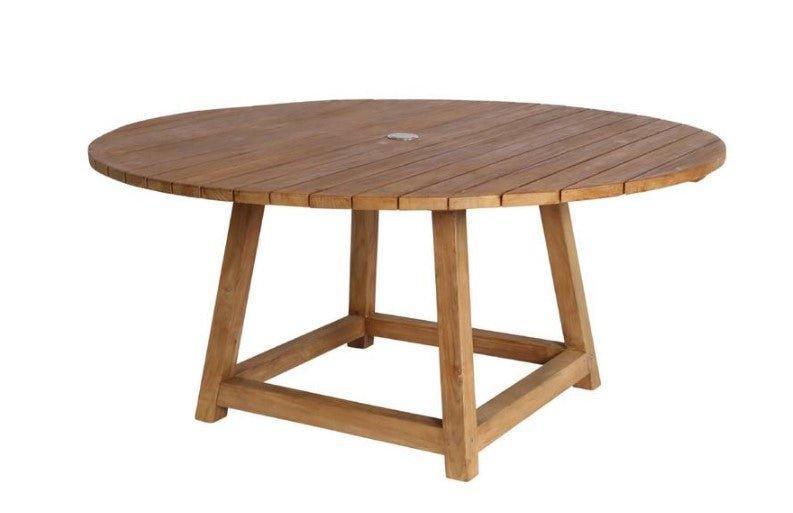Round Outdoor Teak Umbrella Dining Table - Available in Two Sizes - Outdoor Dining Tables & Chairs - The Well Appointed House