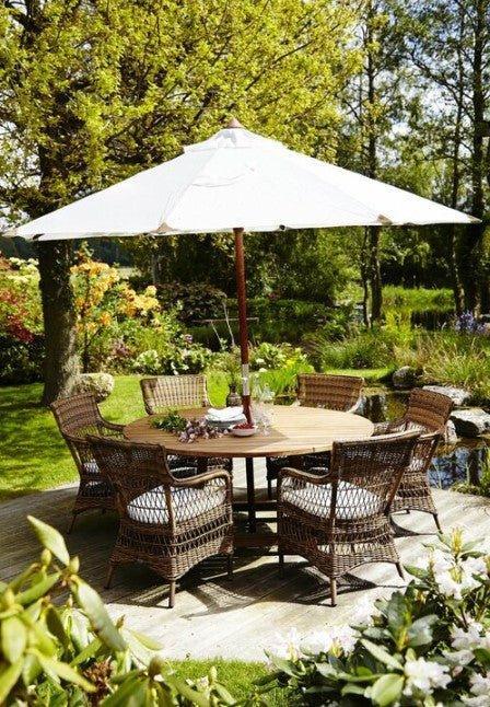 Round Outdoor Teak Umbrella Dining Table - Available in Two Sizes - Outdoor Dining Tables & Chairs - The Well Appointed House