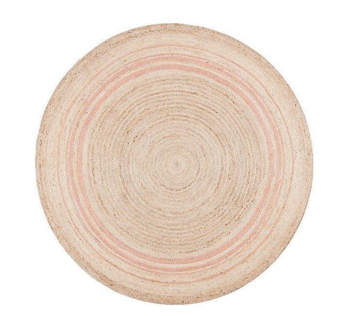 Round Pink and Natural Striped Jute Area Rug - Rugs - The Well Appointed House
