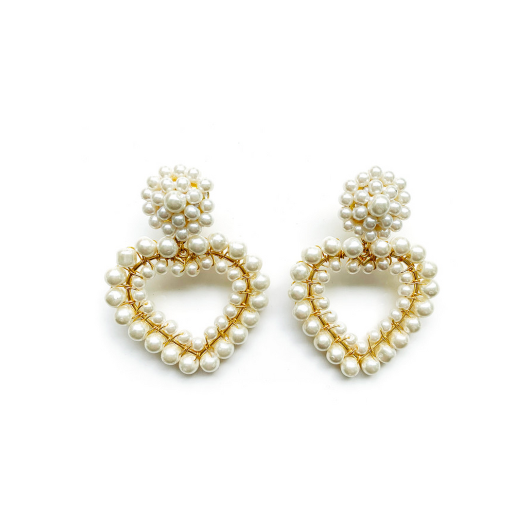 Roxy Pearl Glass Beaded Heart Post or Clip Earrings - The Well Appointed House