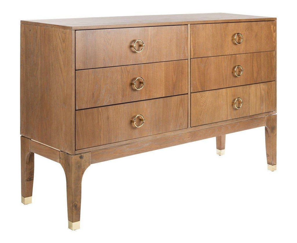 Rustic Oak 6 Drawer Dresser With Brass Hardware - Dressers & Armoires - The Well Appointed House