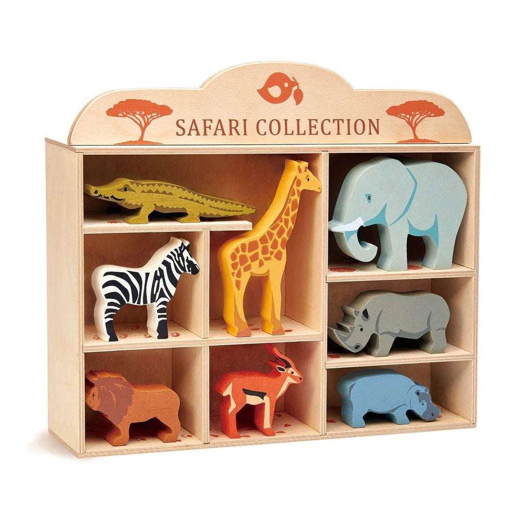 Safari Animals Wooden Toy Set with Display Shelf - Little Loves Pretend Play - The Well Appointed House