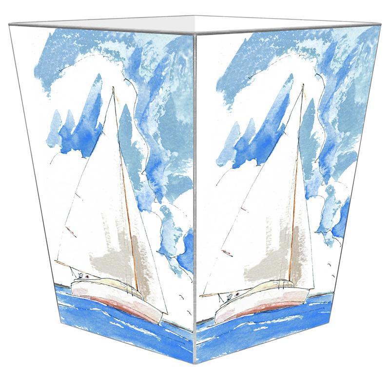 Sailboat Decoupage Wastebasket and Optional Tissue Box Cover - Wastebasket Sets - The Well Appointed House