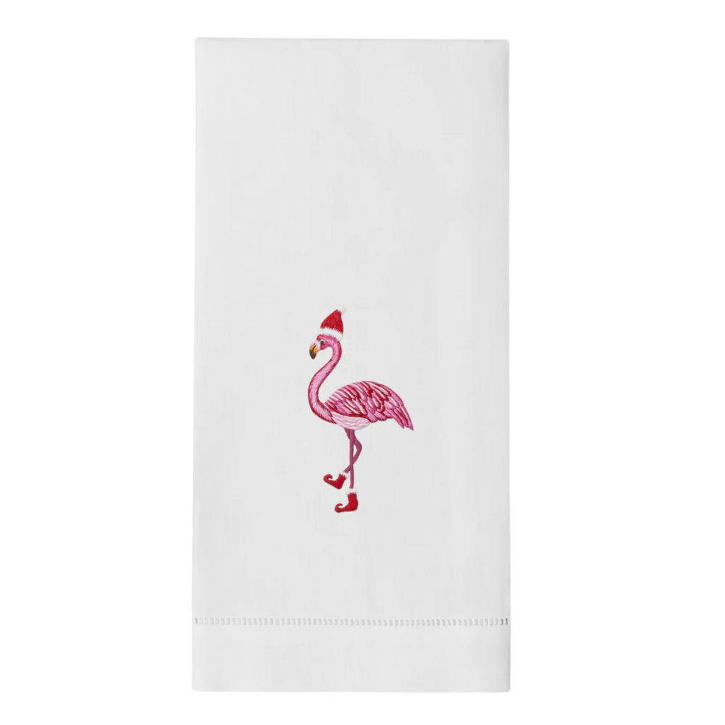 Set of 4 Santa Hat Flamingo Christmas Hand Towels - The Well Appoiinted House