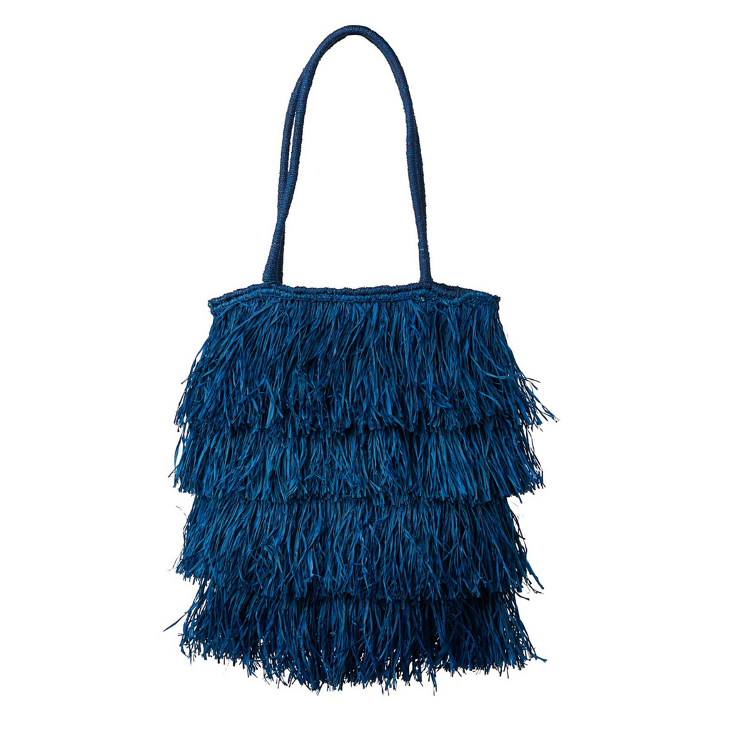 Blue Sasha Woven Raffia Tote - The Well Appointed House
