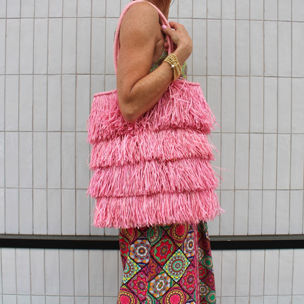 Pink Sasha Woven Raffia Tote - The Well Appointed House