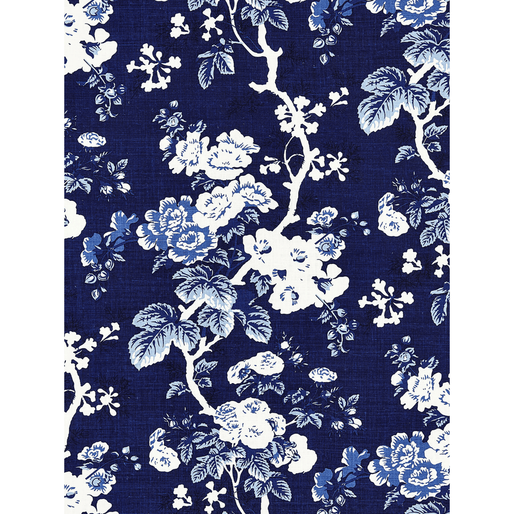 Scalamandre Ascot Linen Print Fabric in Indigo Blue & White - Fabric by the Yard - The Well Appointed House