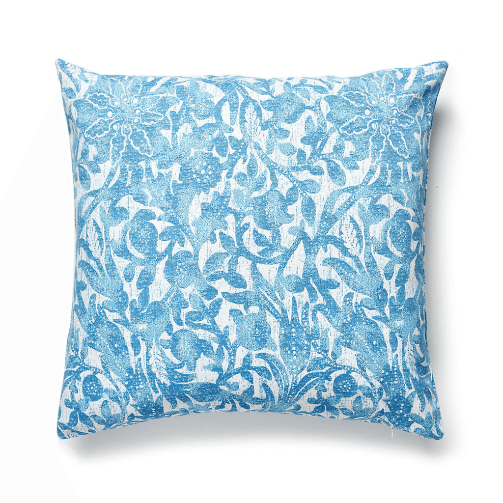Scalamandre Bali Outdoor Caribe Blue Floral Decorative Throw Pillow - Outdoor Pillows - The Well Appointed House