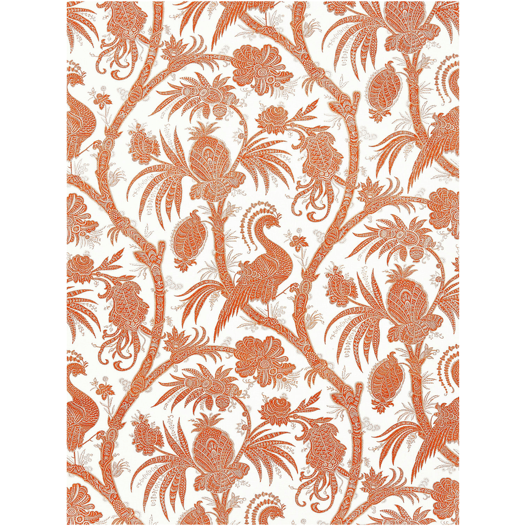 Scalamandre Balinese Peacock Fabric in Mandarin Orange - Fabric by the Yard - The Well Appointed House