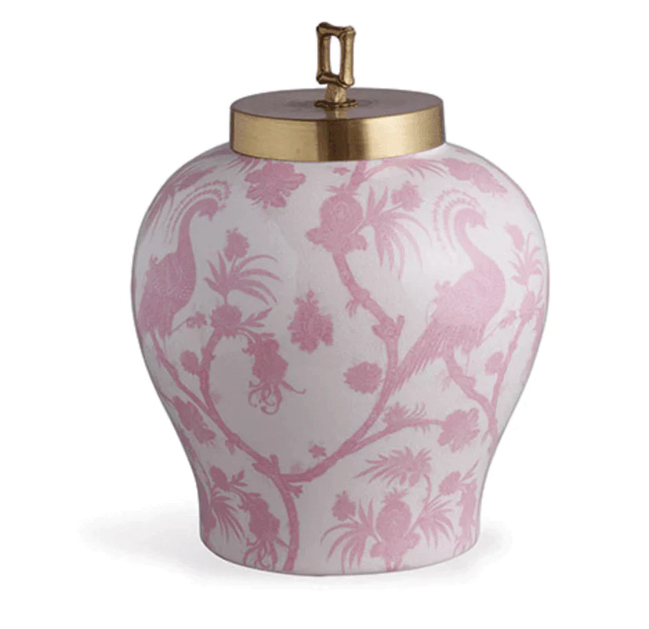 Scalamandre Balinese Peacock Pink Porcelain Jar - Vases & Jars - The Well Appointed House