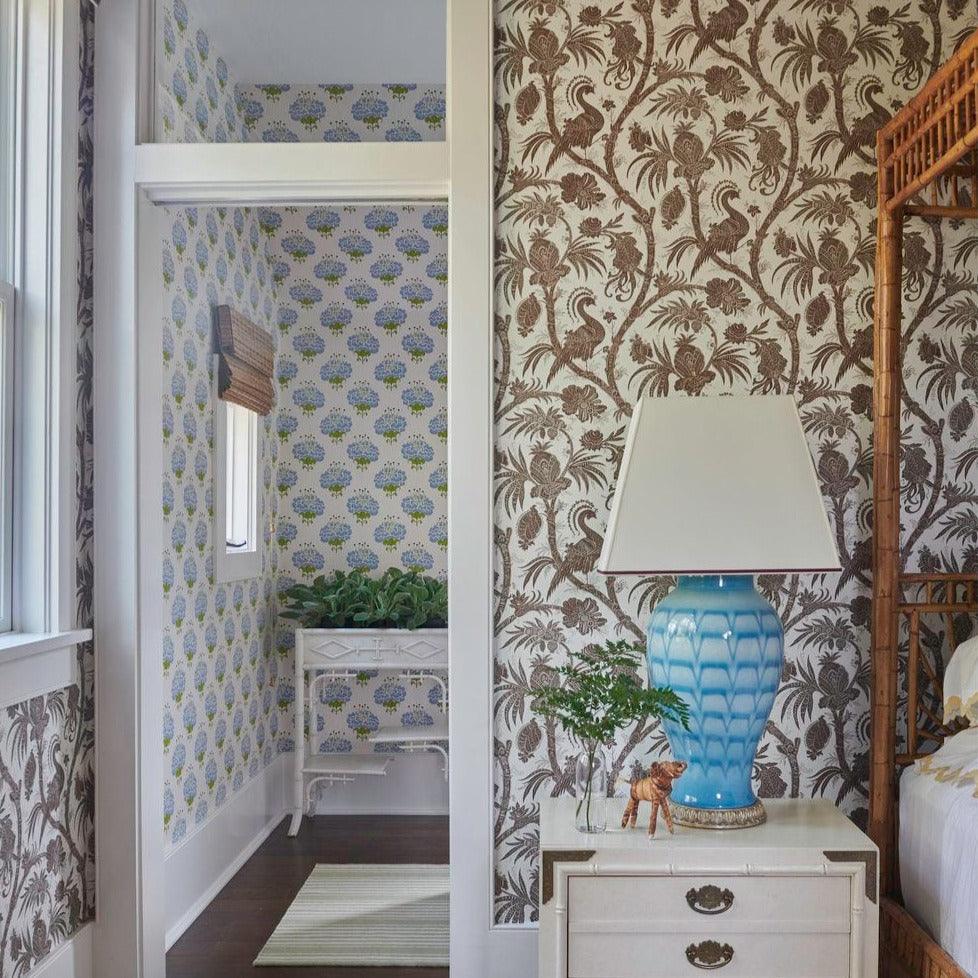 Scalamandre Balinese Peacock Wallcovering in Java Brown - Wallpaper - The Well Appointed House