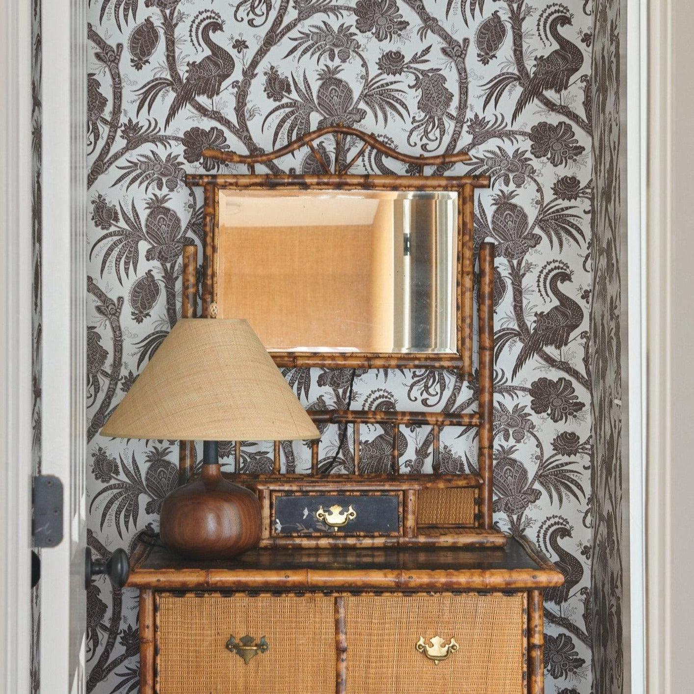 Scalamandre Balinese Peacock Wallcovering in Java Brown The Well