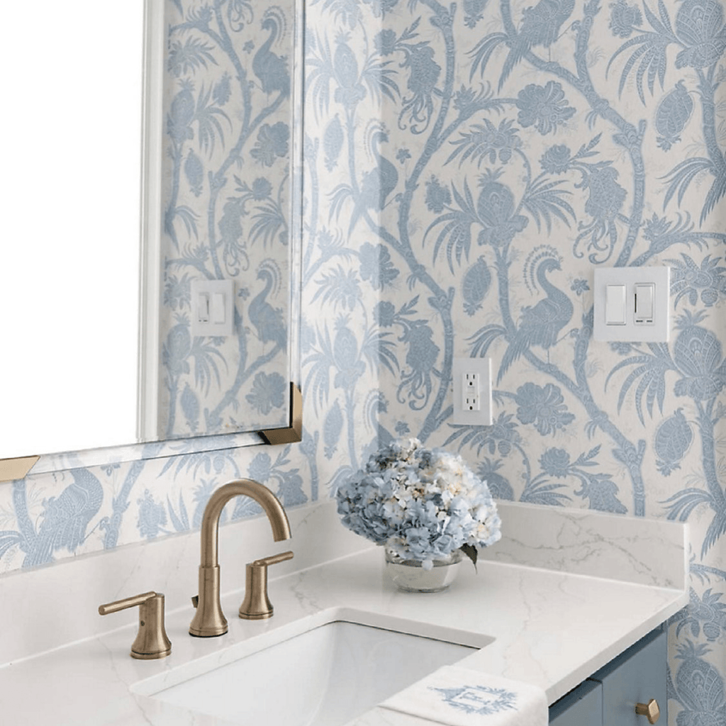 Scalamandre Balinese Peacock Wallcovering in Sky Blue - Wallpaper - The Well Appointed House