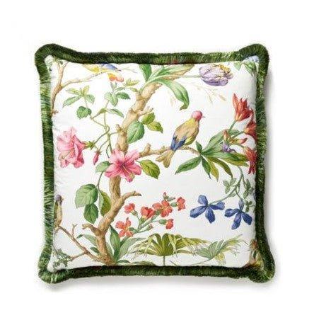 Scalamandre Belize Bird and Foliage Fringed Pillow - Pillows - The Well Appointed House