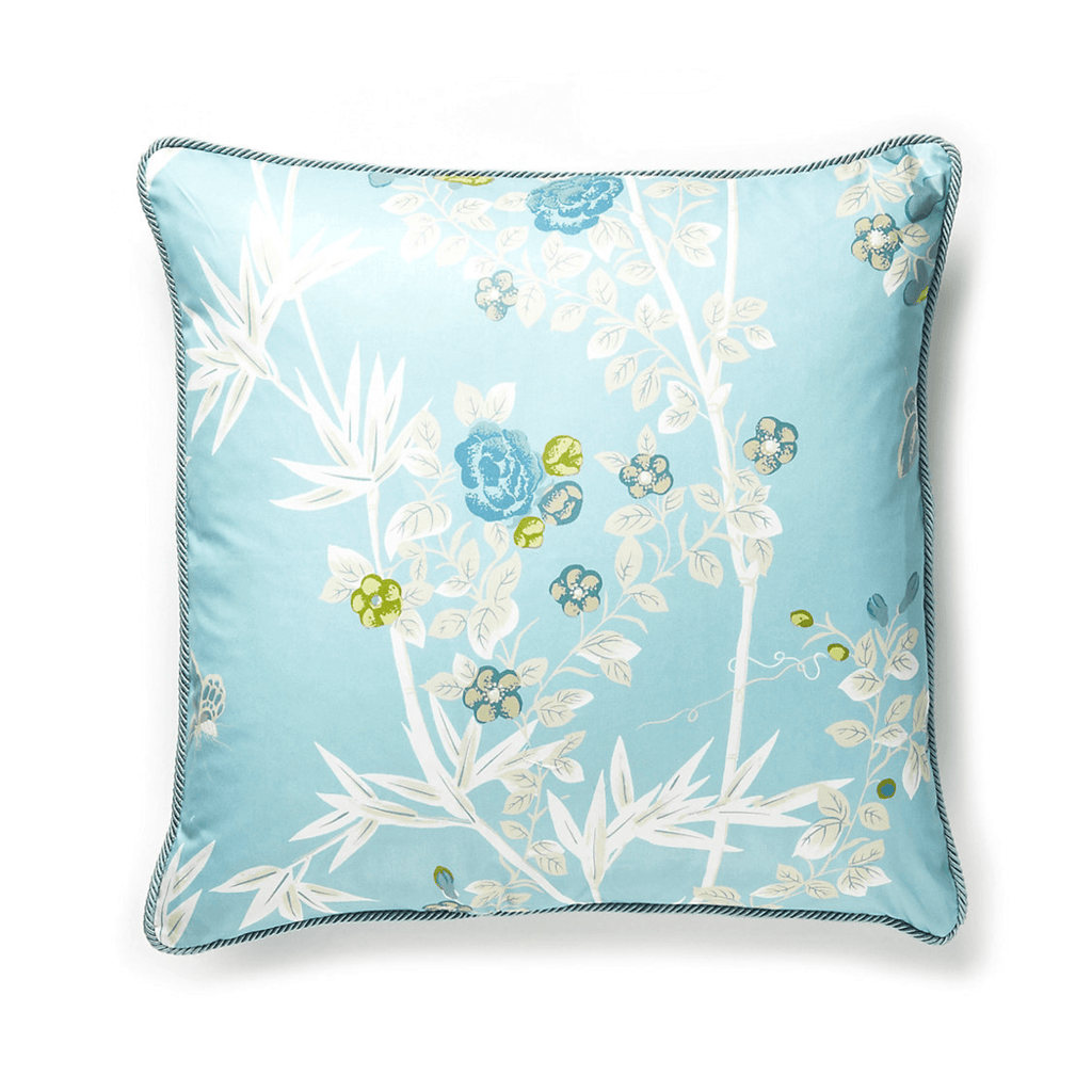 Scalamandre Blue Ciel Floral Jardin De Chine Cotton Decorative Throw Pillow - Pillows - The Well Appointed House