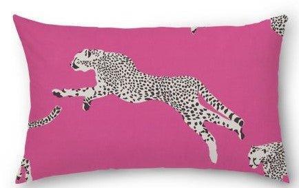 Scalamandre Bubble Gum Pink Leaping Cheetah Decorative Lumbar Pillow - Pillows - The Well Appointed House