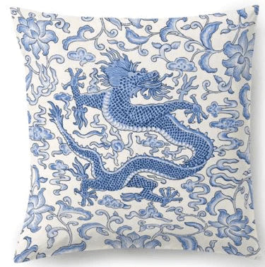 Scalamandre Chi'en Hyacinth Blue Dragon Decorative Throw Pillow - Pillows - The Well Appointed House